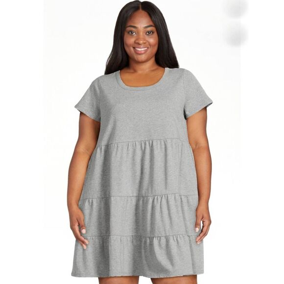 NWT Time and Tru Plus Size XXL Tiered 100% Cotton Mini Dress in Gray - Picture 1 of 2